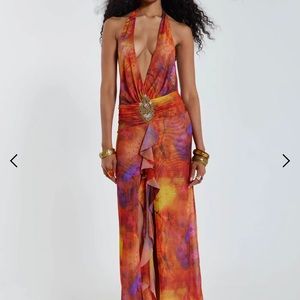 Jaded London CINDY PLUNGE MAXI DRESS IN ORANGE